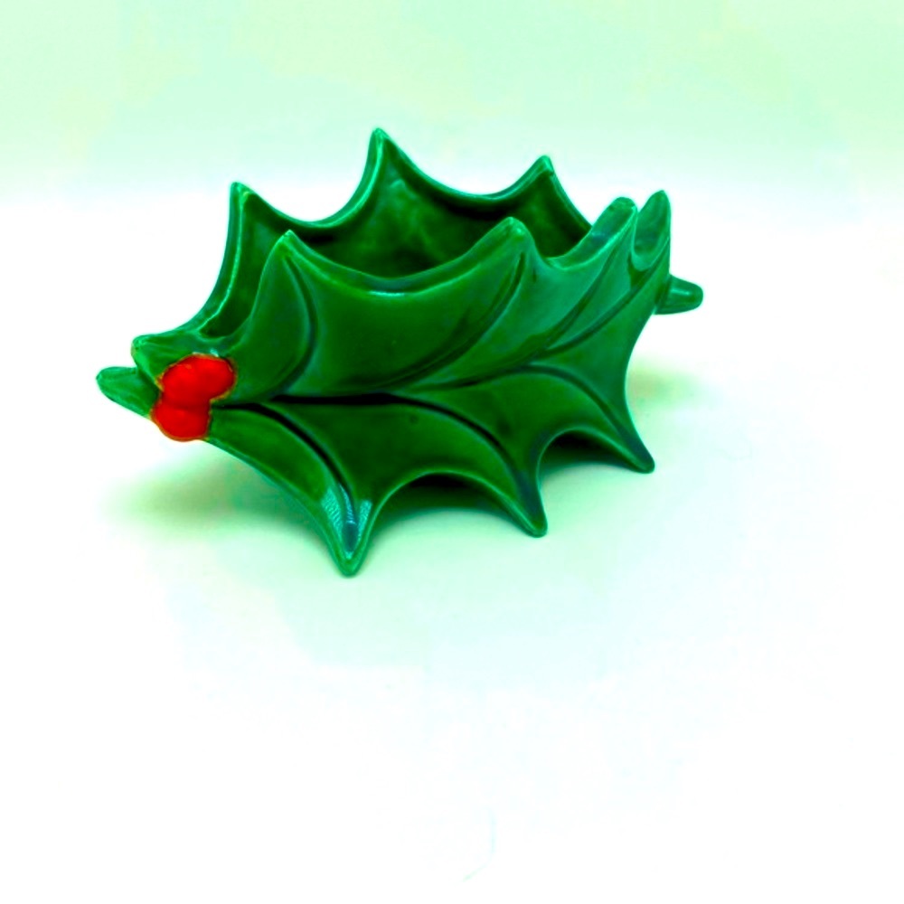 Vintage Atlantic Mold Green Holly Tidbit Dish